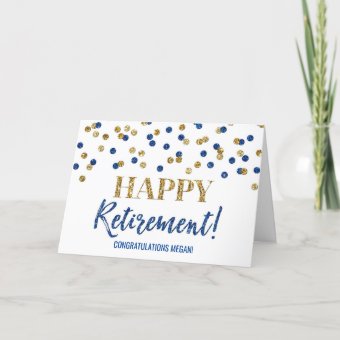 Happy Retirement Congratulations Blue Gold Dots Card | Zazzle