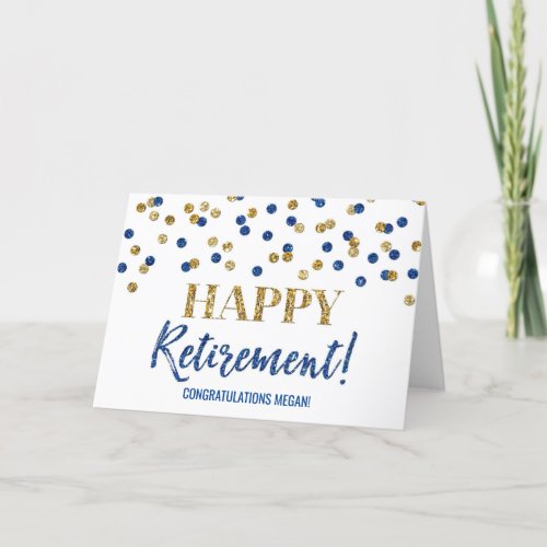 Happy Retirement Congratulations Blue Gold Dots Card