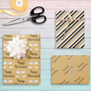 Happy Retirement Congratulations Patterned Set 3 Wrapping Paper Sheets