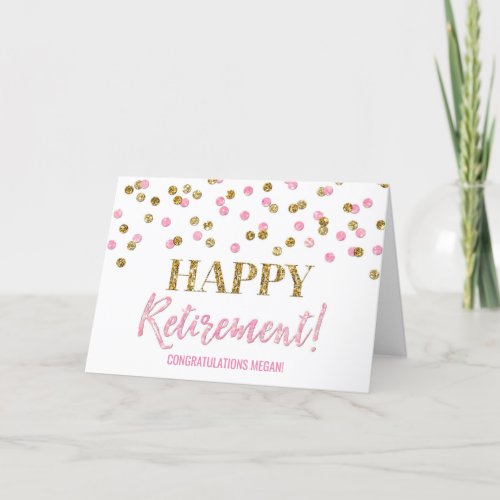 Happy Retirement Congratulations Pink Gold Dots Card