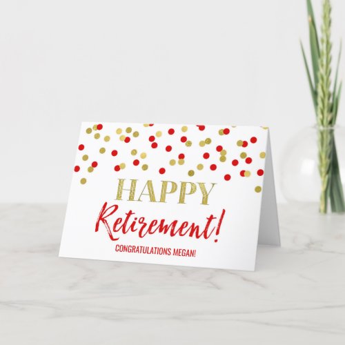 Happy Retirement Congratulations Red Gold Dots Card
