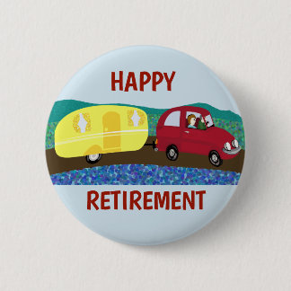 Happy Retirement couple on caravan trip Button