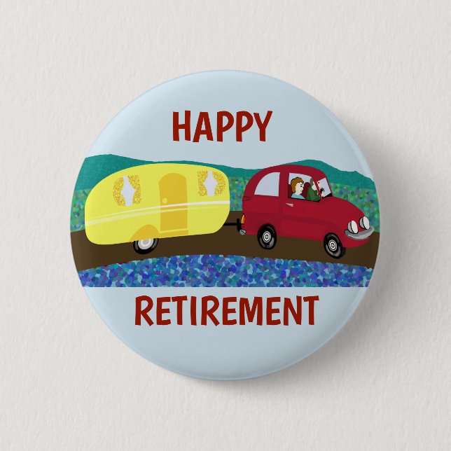 Happy Retirement couple on caravan trip Button (Front)