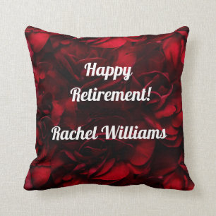 Happy retirement custom name floral red rose throw pillow