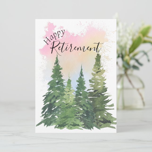 Happy Retirement - Customize - Watercolor trees  Holiday Card (Standing Front)