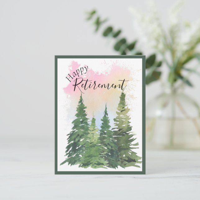 Happy Retirement - Customize - Watercolor trees  Holiday Postcard (Standing Front)