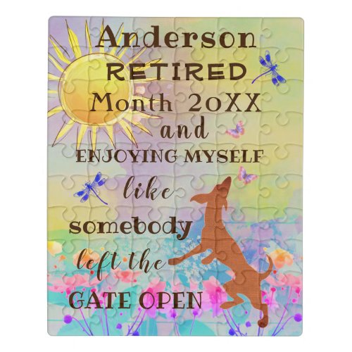 Happy Retirement Cute Dancing Dog Jumping with Joy Jigsaw Puzzle