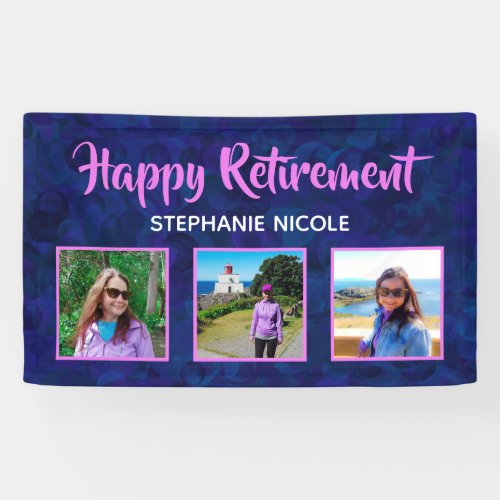Happy Retirement Dark Blue Multiple Photos Banner