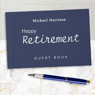 Happy Retirement Dark Navy Blue Elegant Stylish Foil Guest Book