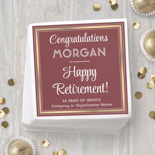 Happy Retirement Elegant Burgundy and Gold Party Napkins