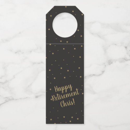 Happy Retirement Elegant Gold Stars with name Bottle Hanger Tag