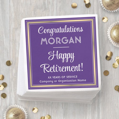 Happy Retirement Elegant Purple and Gold Party Napkins