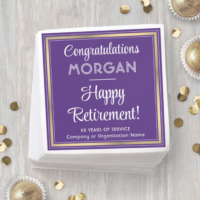 Happy Retirement Elegant Purple and Gold Party Napkins (Creator Uploaded)