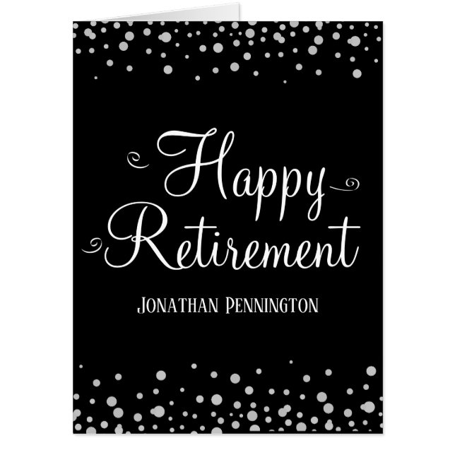 Happy Retirement Elegant Silver Confetti Card (Front)