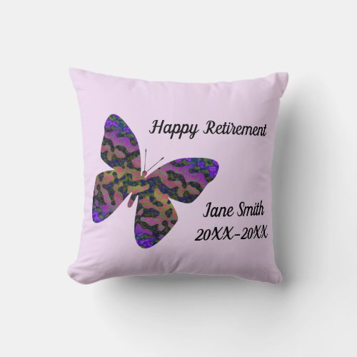 Happy Retirement Employee Keepsake Vivid Butterfly Throw Pillow