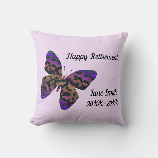 Happy Retirement Employee Keepsake Vivid Butterfly Throw Pillow (Front)