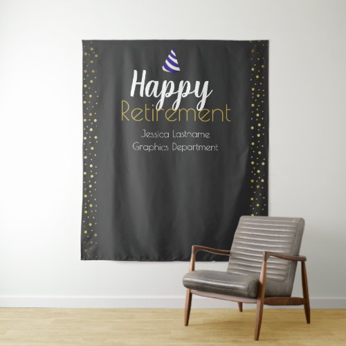 Happy Retirement Faux Gold Confetti Tapestry