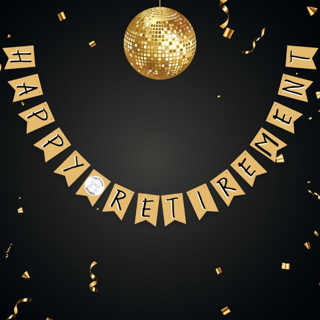 Happy Retirement Faux Gold Congratulations Party Bunting Flags (Happy Retirement bunting in faux gold, black and white. Ideal decoration for a retirement part)