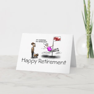 Happy retirement female cartoon greeting card
