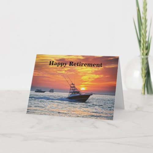 Happy Retirement, Fishing Boat, Florida, Sunset Card