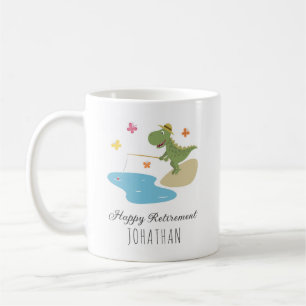 Happy Retirement Fishing Cute Dinosaur Cartoon Coffee Mug