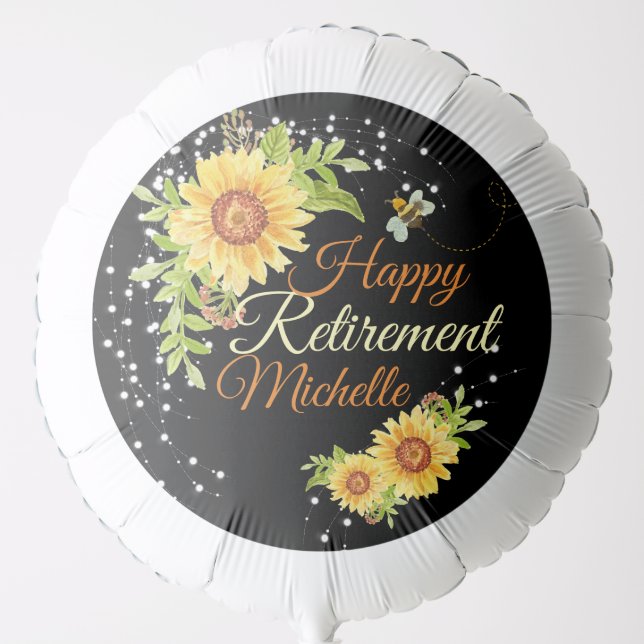 Happy Retirement Floral Black Balloon (Front)