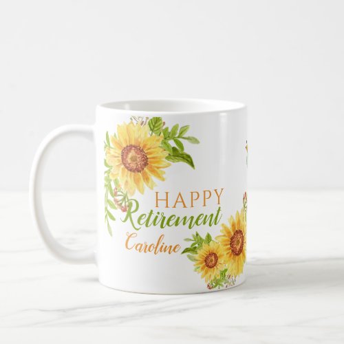 Happy Retirement Floral Personalized White Mug