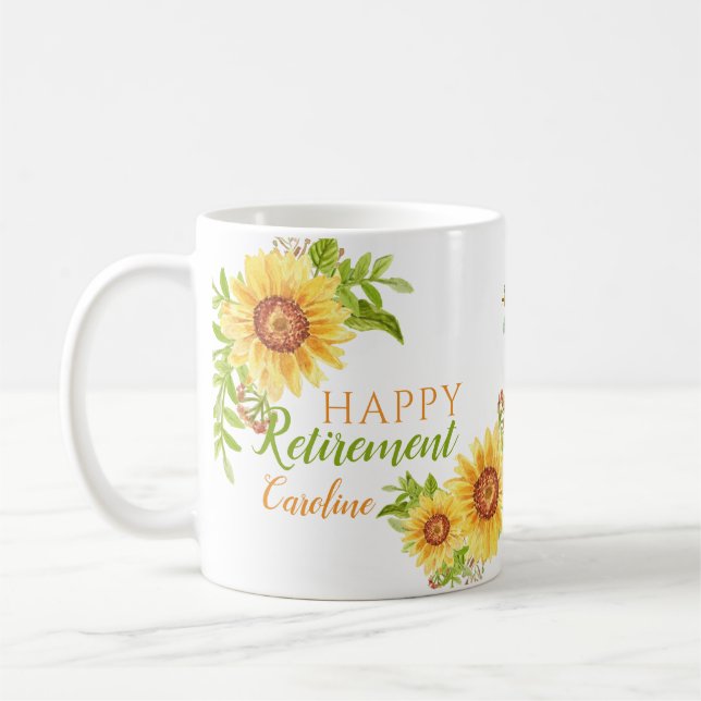Happy Retirement Floral Personalized White Mug (Left)