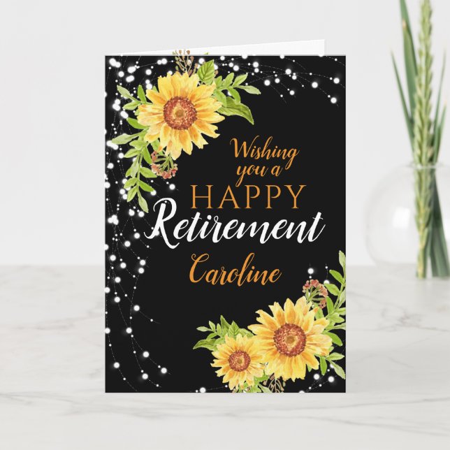 Happy Retirement Floral Sunflower Black Card (Front)
