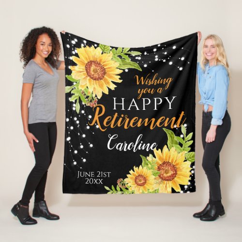 Happy Retirement Floral Sunflower Black Fleece Blanket