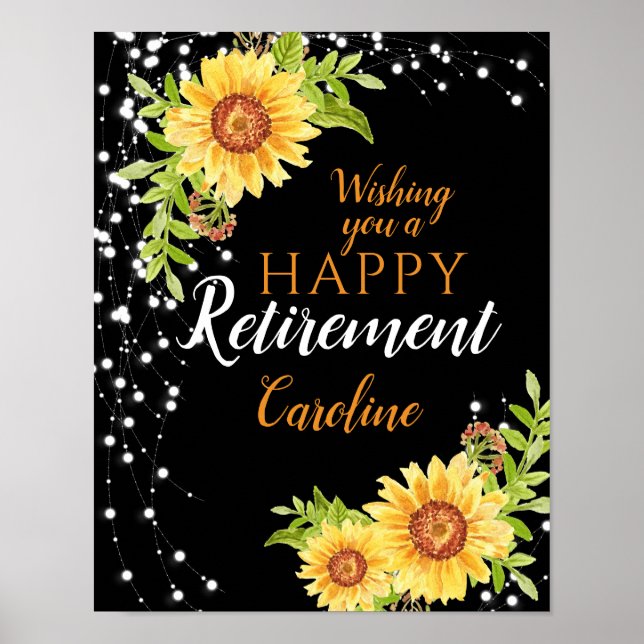 Happy Retirement Floral Sunflower Black Poster (Front)