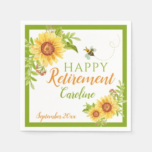 Happy Retirement Floral Sunflower Napkins