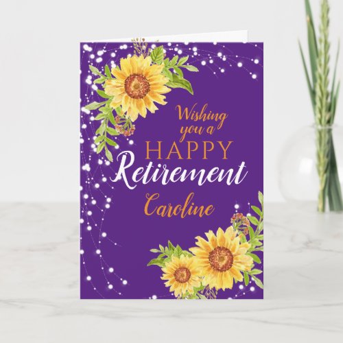 Happy Retirement Floral Sunflower Purple Card