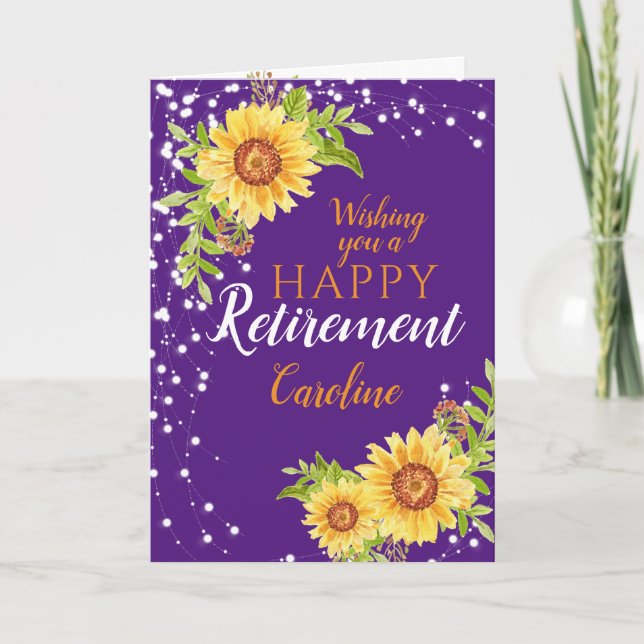 Happy Retirement Floral Sunflower Purple Card (Front)