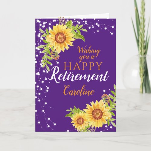 Happy Retirement Floral Sunflower Purple Card