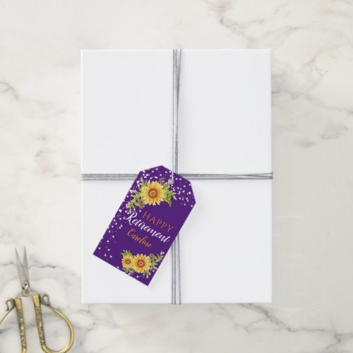 Happy Retirement Floral Sunflower Purple Gift Tags