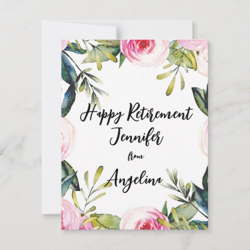 Happy Retirement Floral Watercolor Cursive Script 