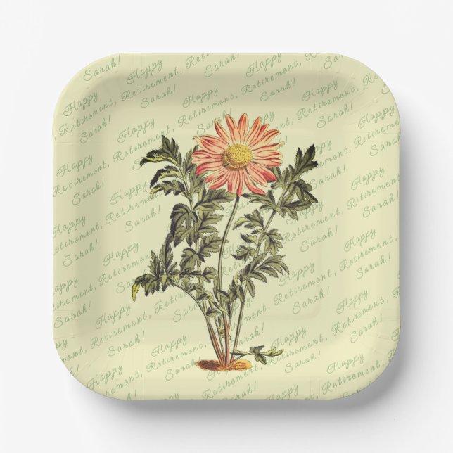 Happy Retirement Flower Personalized Paper Plates (Front)