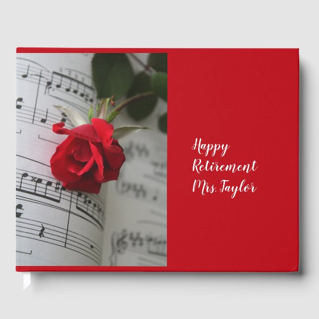 Happy Retirement for music teacher or musician Guest Book (Front)