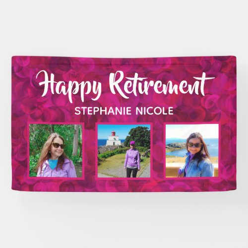 Happy Retirement Fuchsia Pink Multiple Photos Banner