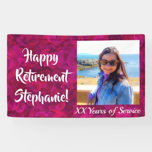 Happy Retirement Fuchsia Pink Personalized Photo Banner (Horizontal)