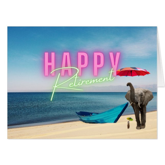 Happy Retirement Funny Surreal Beach Scene BIG Card (Front Horizontal)
