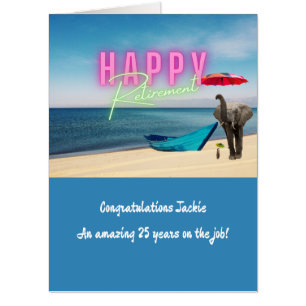 Happy Retirement Funny Surreal Beach Scene BIG Card