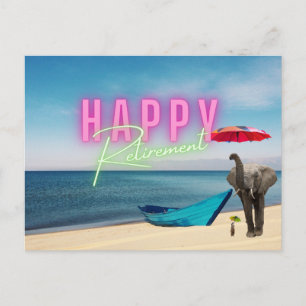 Happy Retirement Funny Surreal Beach Scene Postcard