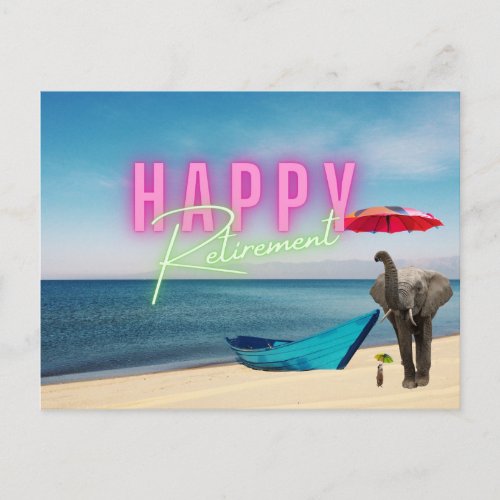 Happy Retirement Funny Surreal Beach Scene Postcard