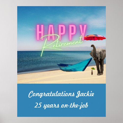 Happy Retirement Funny Surreal Beach Scene  Poster