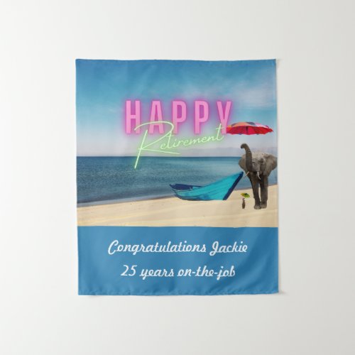 Happy Retirement Funny Surreal Beach Scene  Tapestry