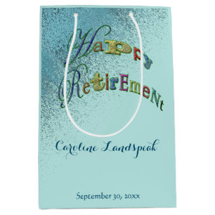 Happy Retirement Gold Blue Glitter Medium Gift Bag