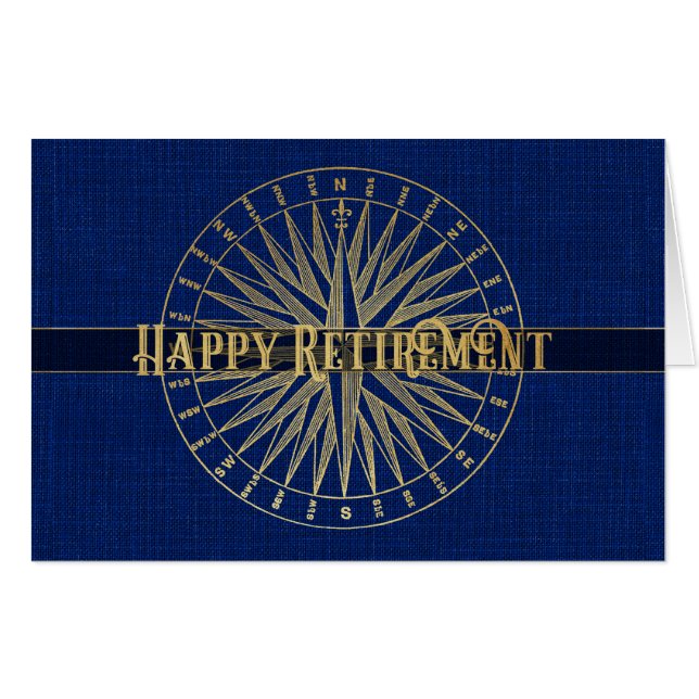 Happy Retirement Gold Compass Card (Front Horizontal)