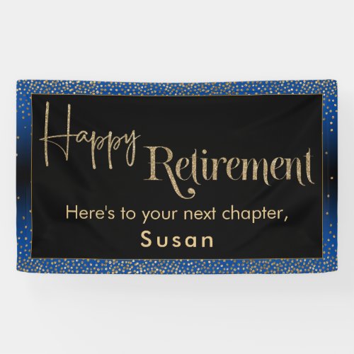 Happy Retirement Gold Confetti Bright Blue Banner
